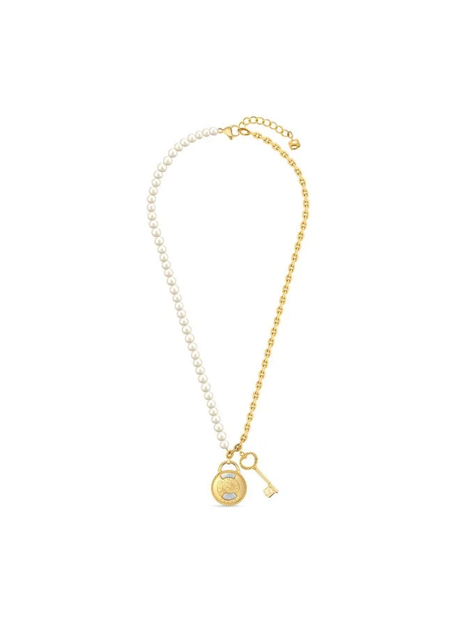 Saint Honore Paris  Pont Des Arts Gold Plated Padlock and White Pearl Necklace for Women's for Women | Best Price UAE