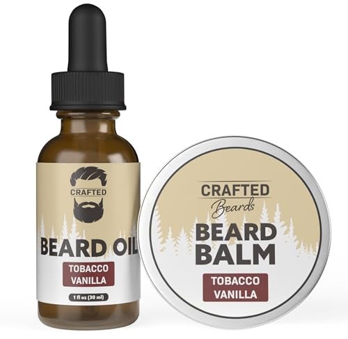 Crafted Beards Beard Care Kit for Men  Softer Smoother Moisturized Beard  Beard Oil and Beard Balm  Tobacco Vanilla Scent  Gift Set