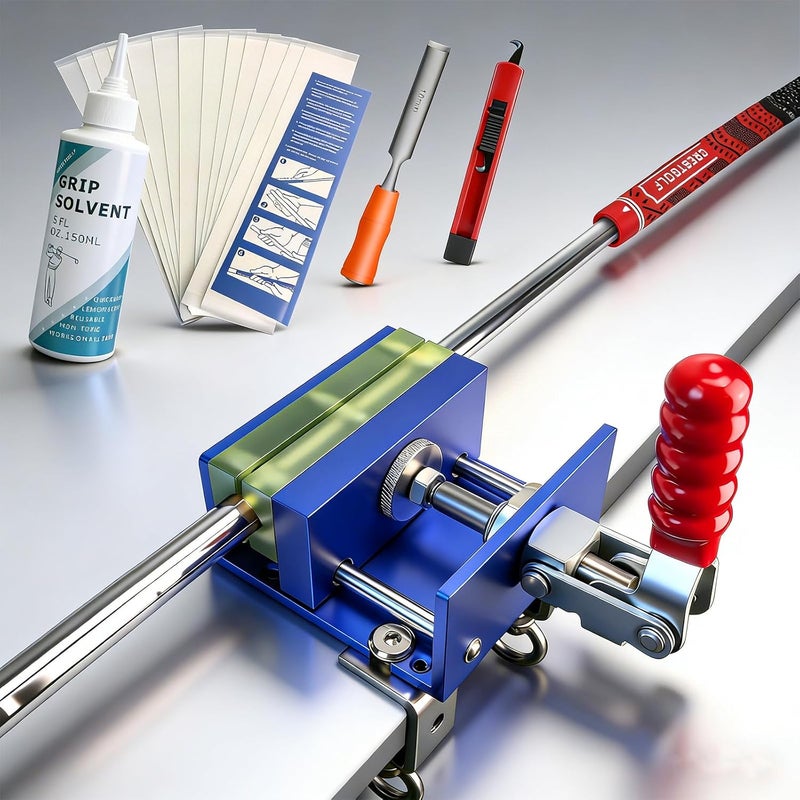 Crestgolf Golf Repair Kits for Regripping Golf Clubs, Inlcudes Double-Sided Tapes, A Hook Knife, Solvent, Grip Tape Stripper Remover and Aluminum Vise Clamp - Image 1