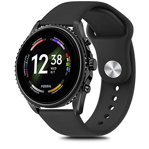 Meliya Silicone Band for Fossil Men's Gen 6/5E 44mm/Gen 5 Carlyle/Garrett/Women's Julianna Smart Watch, 22mm Adjustable Soft Silicone Sport Strap Replacement Band for Women Men (Black) - Image 1
