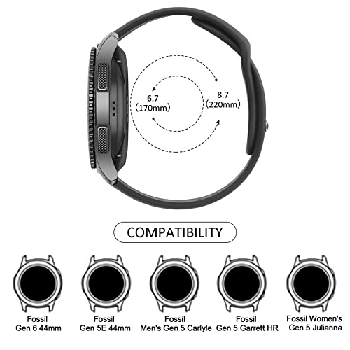 Meliya Silicone Band for Fossil Men's Gen 6/5E 44mm/Gen 5 Carlyle/Garrett/Women's Julianna Smart Watch, 22mm Adjustable Soft Silicone Sport Strap Replacement Band for Women Men (Black) - Image 2