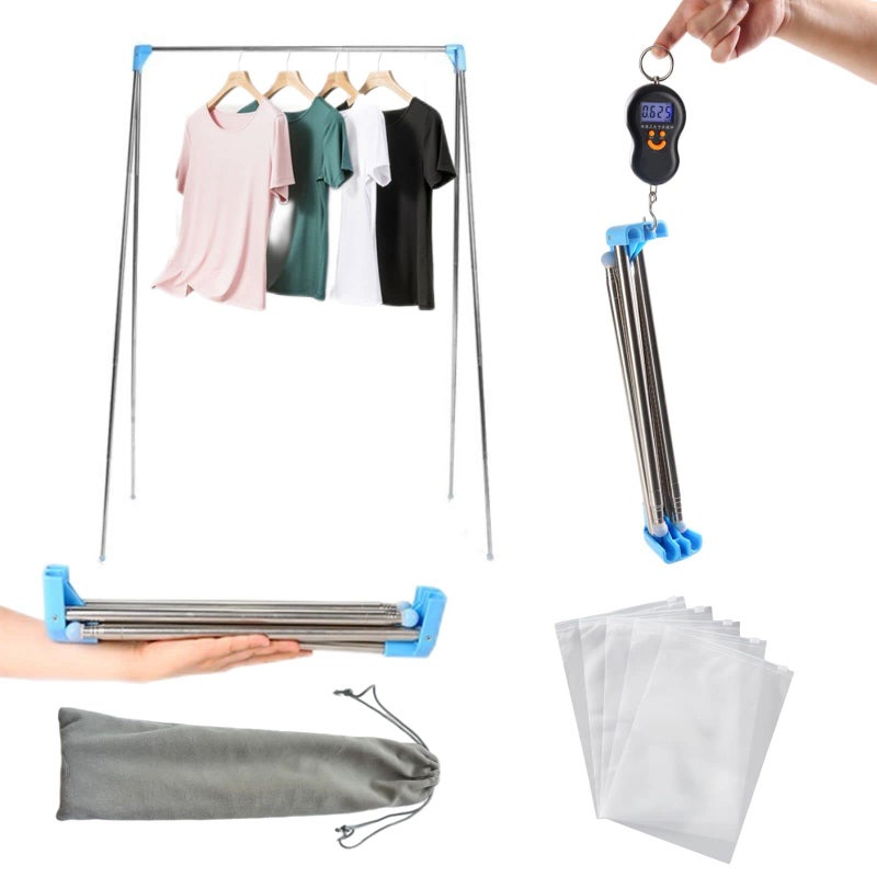 Portable Travel Garment Rack Stainless Steel Foldable Mini Drying Clothes Rack for Travel Camping Hotel Room Laundry Dance Indoor Outdoor BLonger  Thicker