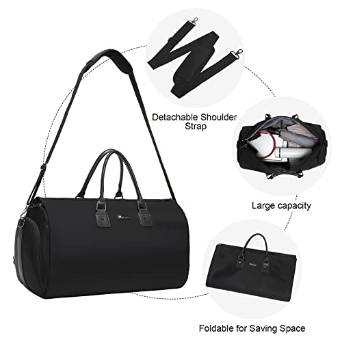 Modoker Convertible Garment Bags for Travel, Carry on Garment Duffel Bag for Women Men Weekender - 2 in 1 Hanging Suitcase Suit Travel Bags, Black - Image 5