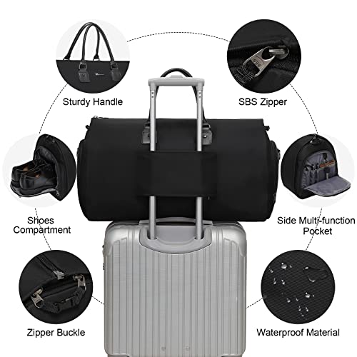 Modoker Convertible Garment Bags for Travel, Carry on Garment Duffel Bag for Women Men Weekender - 2 in 1 Hanging Suitcase Suit Travel Bags, Black - Image 4
