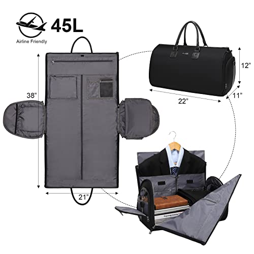 Modoker Convertible Garment Bags for Travel, Carry on Garment Duffel Bag for Women Men Weekender - 2 in 1 Hanging Suitcase Suit Travel Bags, Black - Image 2