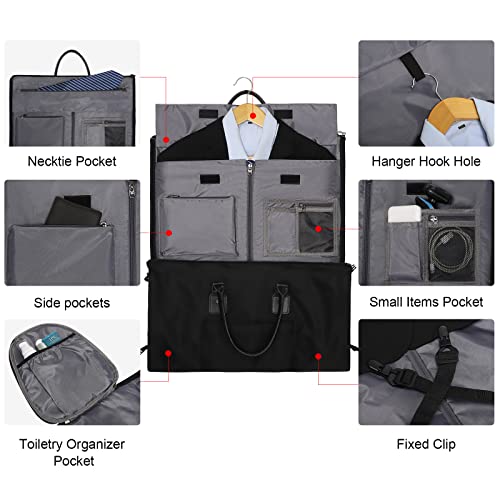 Modoker Convertible Garment Bags for Travel, Carry on Garment Duffel Bag for Women Men Weekender - 2 in 1 Hanging Suitcase Suit Travel Bags, Black - Image 3