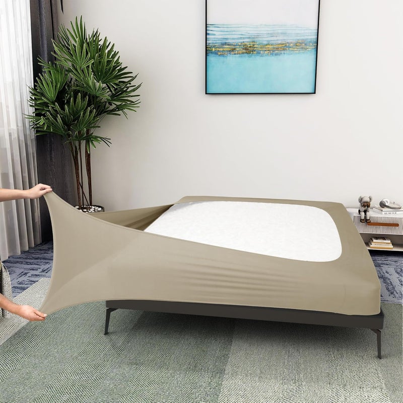 ALYVIA SPRING غطاء صندوق الينابيع حجم كينغ - قماش جيرسي محبوك ومرن يلتف حول الجوانب الأرب��ة تنورة سرير للفنادق والمنازل - كينغ/كال كينغ/أولمبيك كوين، لون توبي - Image 1