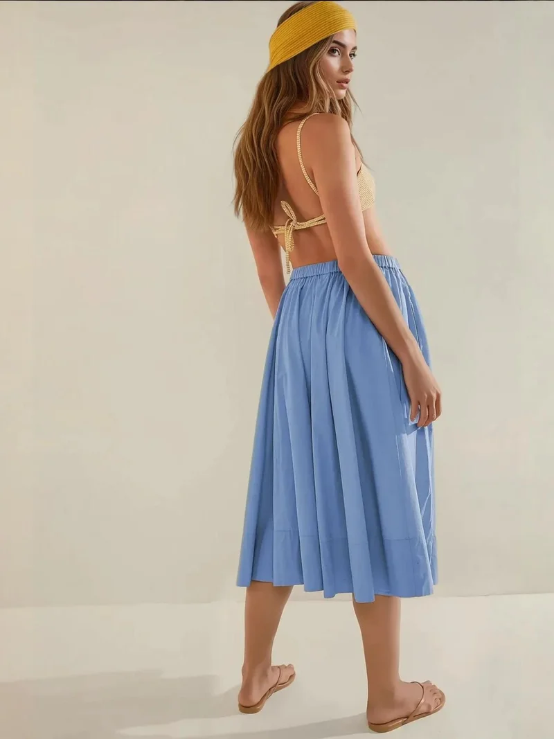 Hiccup Baby Blue Maxi A-Form Fit Skirt for Women | Best Price UAE