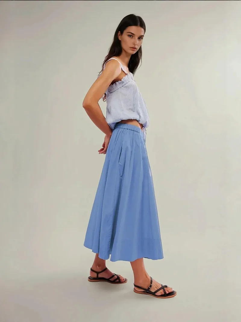Hiccup Baby Blue Maxi A-Form Fit Skirt for Women | Best Price UAE