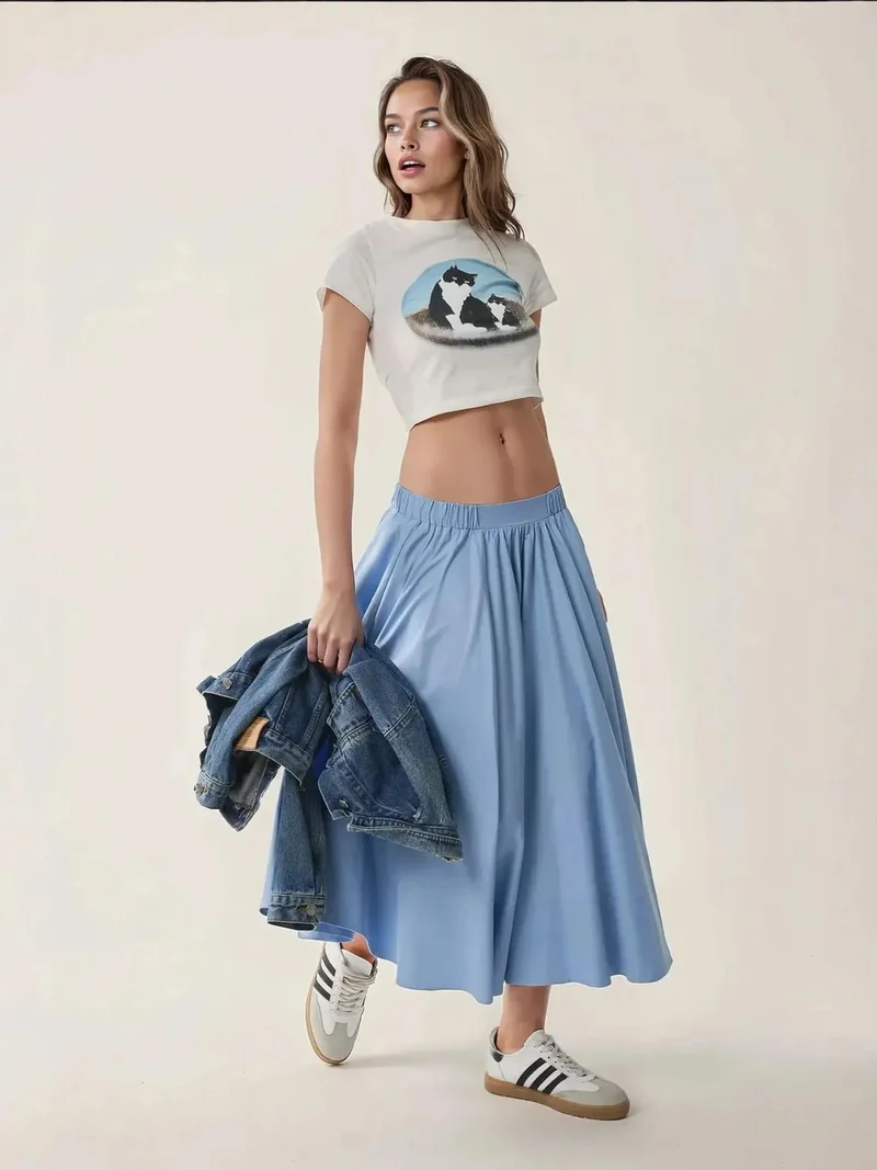 Hiccup Baby Blue Maxi A-Form Fit Skirt for Women | Best Price UAE