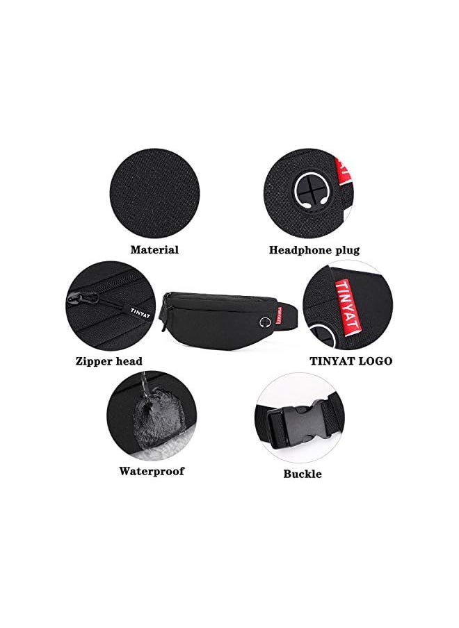 TINYAT TINYAT Fanny Pack Waist Women Bum Bag Waterproof Sling Pocket Men Sport Running Hiking Walking Dog Travel Super Lightweight T2003 (Black/2003)  - Image 5