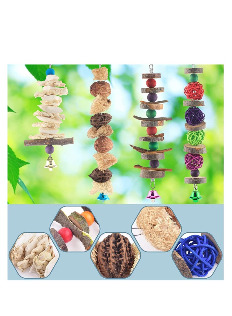 Bird Chew Toys, 5 Packs Parakeet Natural Wood Toys Parrot Hanging Cage Toy Bird Perch Stand for Small Bird Conure Cockatiel Parrotlet Lovebird Budgie