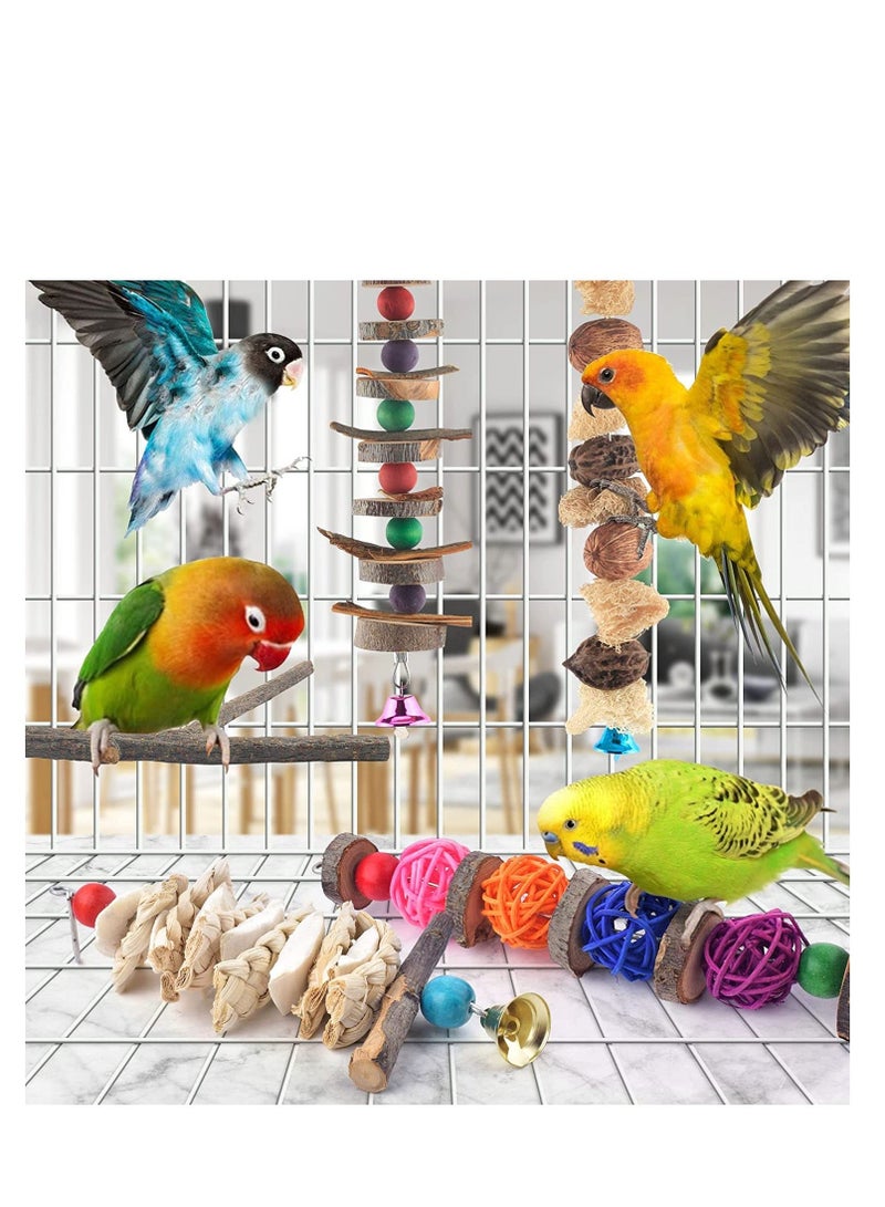 Bird Chew Toys, 5 Packs Parakeet Natural Wood Toys Parrot Hanging Cage Toy Bird Perch Stand for Small Bird Conure Cockatiel Parrotlet Lovebird Budgie