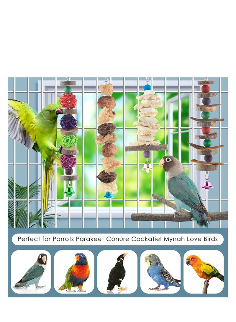 Bird Chew Toys, 5 Packs Parakeet Natural Wood Toys Parrot Hanging Cage Toy Bird Perch Stand for Small Bird Conure Cockatiel Parrotlet Lovebird Budgie