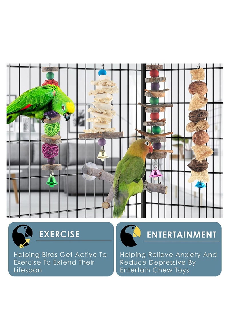 Bird Chew Toys, 5 Packs Parakeet Natural Wood Toys Parrot Hanging Cage Toy Bird Perch Stand for Small Bird Conure Cockatiel Parrotlet Lovebird Budgie