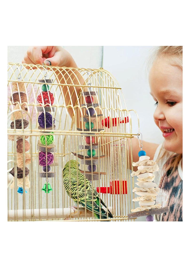 Bird Chew Toys, 5 Packs Parakeet Natural Wood Toys Parrot Hanging Cage Toy Bird Perch Stand for Small Bird Conure Cockatiel Parrotlet Lovebird Budgie