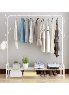 Sturdy Garment Rack Heavy Duty Double Pole Clothes Rail with Shoe Rack Shelf Coat Display Stand with 4 Wheels for Bedroom Office Entryway