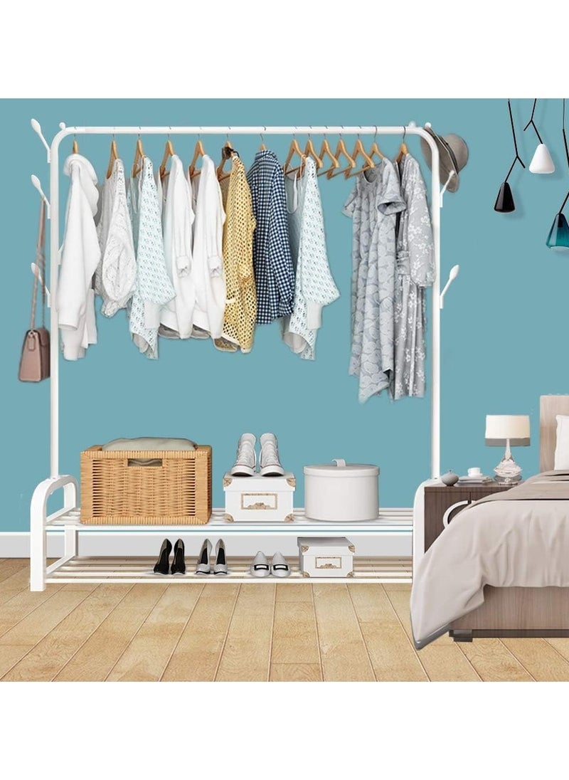 DubaiGallery - Sturdy Garment Rack Heavy Duty Double Pole Clothes Rail with Shoe Rack Shelf Coat Display Stand with 4 Wheels for Bedroom Office Entryway - Image 1