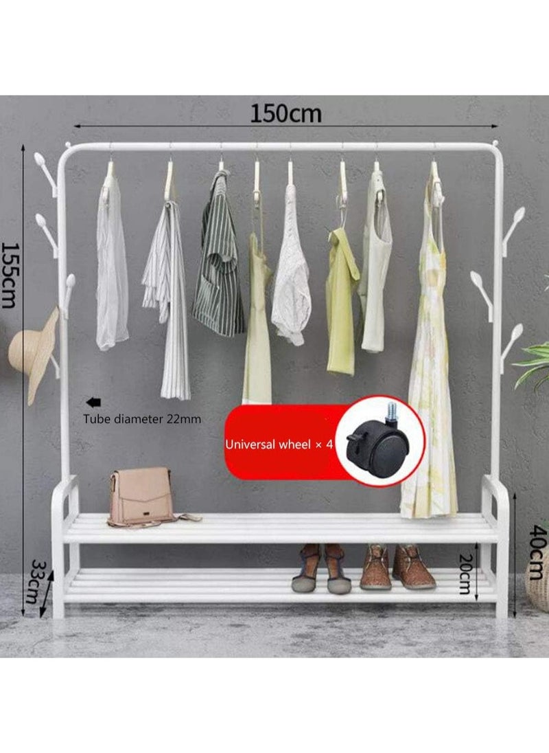 DubaiGallery - Sturdy Garment Rack Heavy Duty Double Pole Clothes Rail with Shoe Rack Shelf Coat Display Stand with 4 Wheels for Bedroom Office Entryway - Image 1