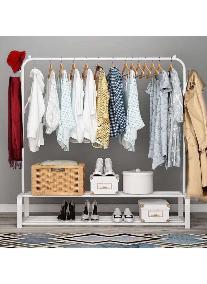 DubaiGallery - Sturdy Garment Rack Heavy Duty Double Pole Clothes Rail with Shoe Rack Shelf Coat Display Stand with 4 Wheels for Bedroom Office Entryway - Image 1