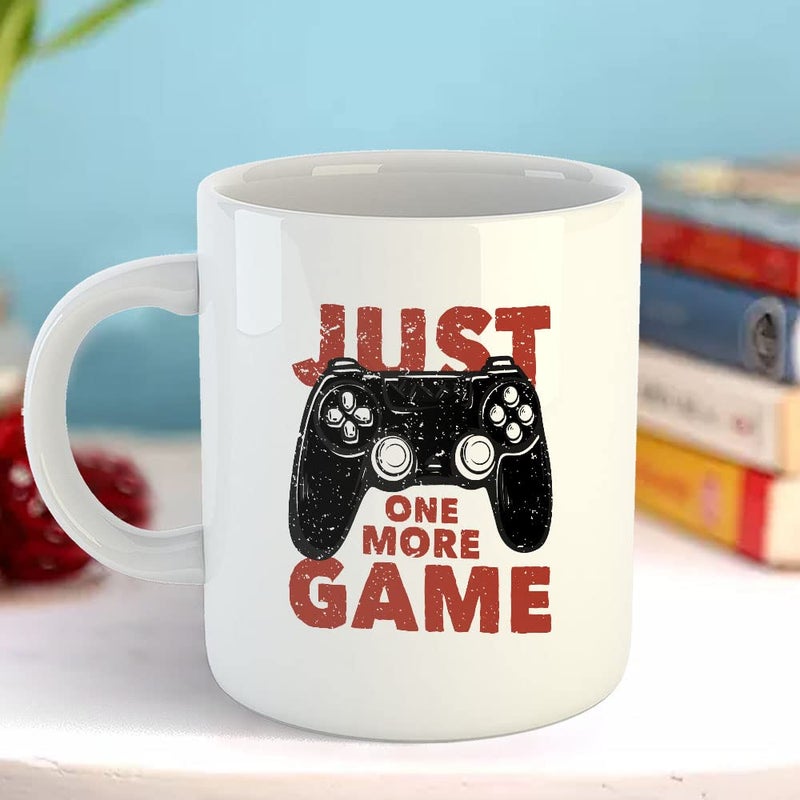 Happu Happu Printed Ceramic Coffee Mug Just One More Game Gifts for Video Gamers Gamer Boys Gamer Girls Gaming Freak Enthusiast Gift for Friends Relatives 325 ML11Oz 5674WH  - Image 3