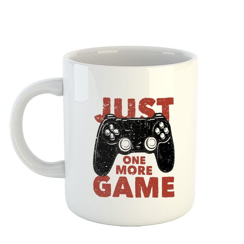 Happu Happu Printed Ceramic Coffee Mug Just One More Game Gifts for Video Gamers Gamer Boys Gamer Girls Gaming Freak Enthusiast Gift for Friends Relatives 325 ML11Oz 5674WH  - Image 1