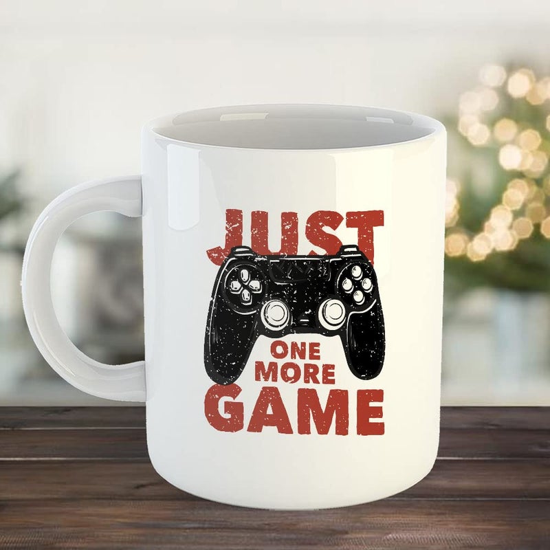 Happu Happu Printed Ceramic Coffee Mug Just One More Game Gifts for Video Gamers Gamer Boys Gamer Girls Gaming Freak Enthusiast Gift for Friends Relatives 325 ML11Oz 5674WH  - Image 2