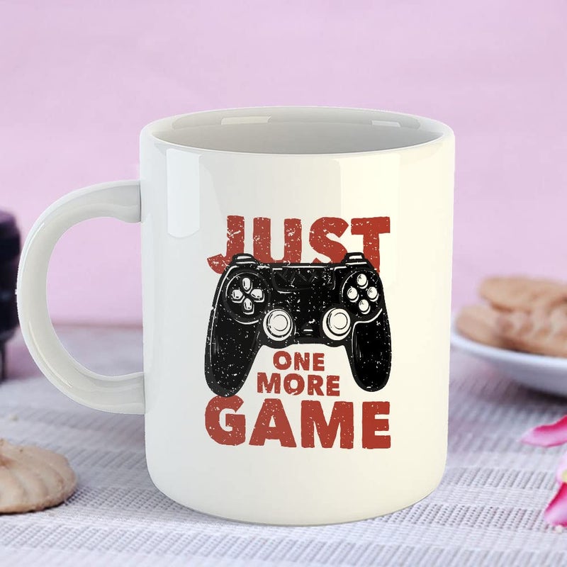 Happu Happu Printed Ceramic Coffee Mug Just One More Game Gifts for Video Gamers Gamer Boys Gamer Girls Gaming Freak Enthusiast Gift for Friends Relatives 325 ML11Oz 5674WH  - Image 4