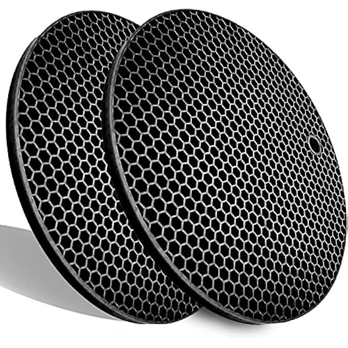 LogHog Extra Thick Silicone Trivets Set Of 2Round Honeycomb Nonslip Pot Holder And Oven Mitts Rubber Hot Pads For CountertopMultiPurposeFlexible Mats Heat Resistant Up To 464F 2 X Black - Image 2