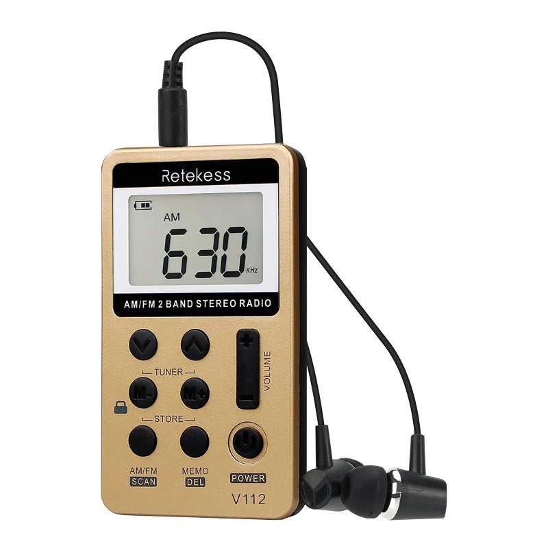 Retekess V112 AM FM Radio Portable, Mini Radio,Digital Tuning Rechargeable Battery LCD Display for Walking Jogging(Gold) - Image 1