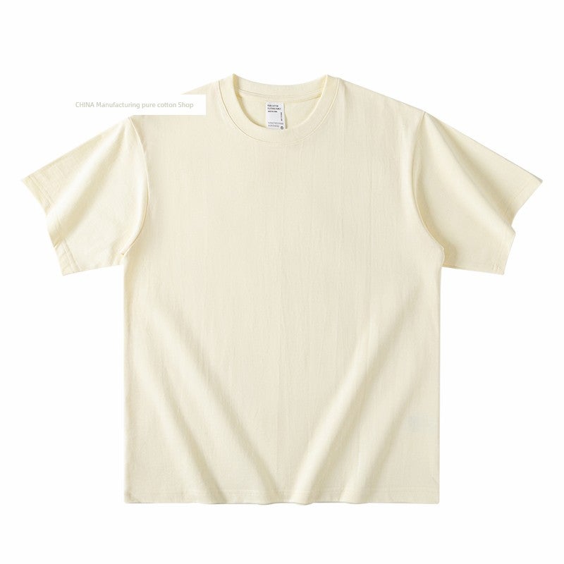 Xinjiang cotton 300g heavyweight pure cotton solid color short-sleeved T-shirt for men and women in cool tones American retro loose half-sleeved summer - Image 1