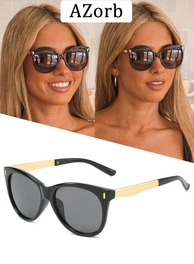 AZorb Sunglasses Men Women Round Metal Sun Glassess Cat eye Men's Womens Sunglass Oversized Eye Glasses Man Sun Glas UV Protection Shades for Driving Travel Black - Image 1