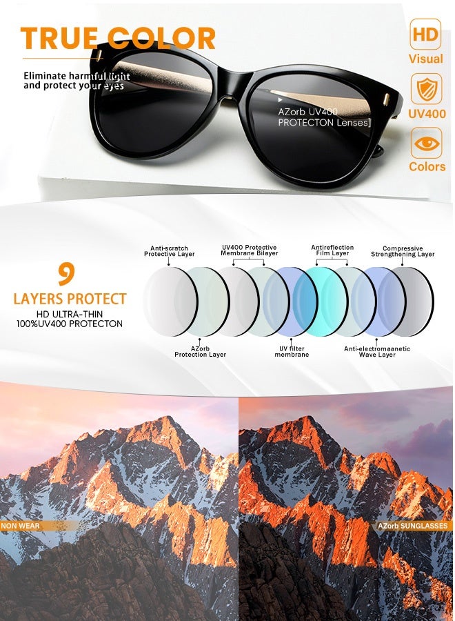 AZorb Sunglasses Men Women Round Metal Sun Glassess Cat eye Men's Womens Sunglass Oversized Eye Glasses Man Sun Glas UV Protection Shades for Driving Travel Black - Image 2
