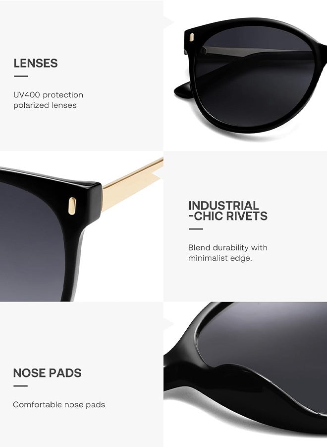 AZorb Sunglasses Men Women Round Metal Sun Glassess Cat eye Men's Womens Sunglass Oversized Eye Glasses Man Sun Glas UV Protection Shades for Driving Travel Black - Image 3