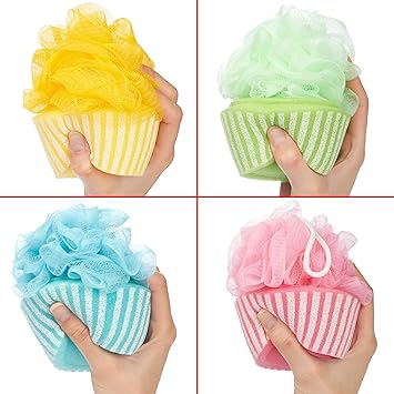 BRUBAKER Set of 4 Bath Sponge Shower Sponge Cupcake Peeling Sponge 14 oz 40 g Bath Balls Colourful Bath Accessories Body Cleansing Sponge for Children and Adults incl Gift Box - Image 2