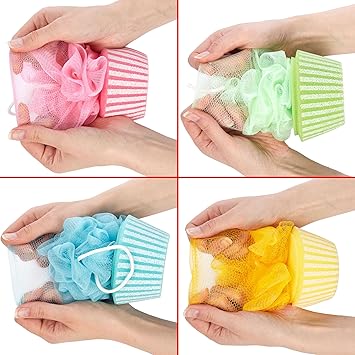BRUBAKER Set of 4 Bath Sponge Shower Sponge Cupcake Peeling Sponge 14 oz 40 g Bath Balls Colourful Bath Accessories Body Cleansing Sponge for Children and Adults incl Gift Box - Image 3