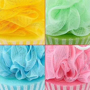 BRUBAKER Set of 4 Bath Sponge Shower Sponge Cupcake Peeling Sponge 14 oz 40 g Bath Balls Colourful Bath Accessories Body Cleansing Sponge for Children and Adults incl Gift Box - Image 4