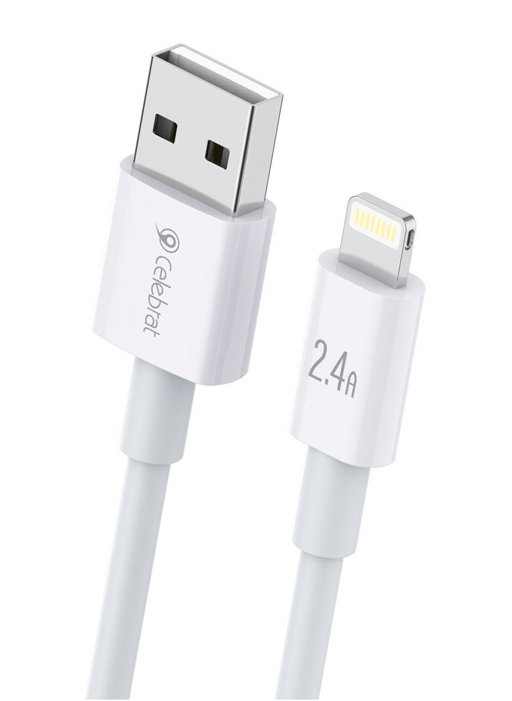 سليبرات - سيليبرات CB-24 كابل USB محمول إلى Lightning للشحن السريع ونقل البيانات بتصميم سلك مسطح ويناسب الهاتف المحمول 2.4 أمبير / 1.2 متر - أبيض - Image 1