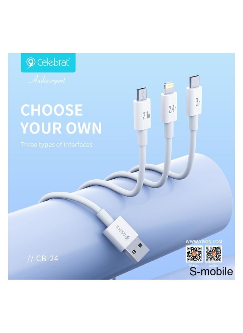 سليبرات - سيليبرات CB-24 كابل USB محمول إلى Lightning للشحن السريع ونقل البيانات بتصميم سلك مسطح ويناسب الهاتف المحمول 2.4 أمبير / 1.2 متر - أبيض - Image 1