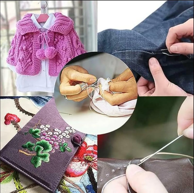 SKINPLUS 25pcs Sewing Embroidery Needle Set | Large Eye Knitting Needle Set-5 Sizes Big Eye Hand Sewing Needles with Storage Case Thread Cutter Threader Thimble - Image 5