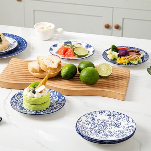 Cerkik Ceramic Dessert Plates Set - 6 Inch Mini Appetizer Plates for Kitchen - Small Salad Plate for Cake Snacks Side Dish, Microwave Dishwasher Safe, Gift, Vintage Blue - Image 5