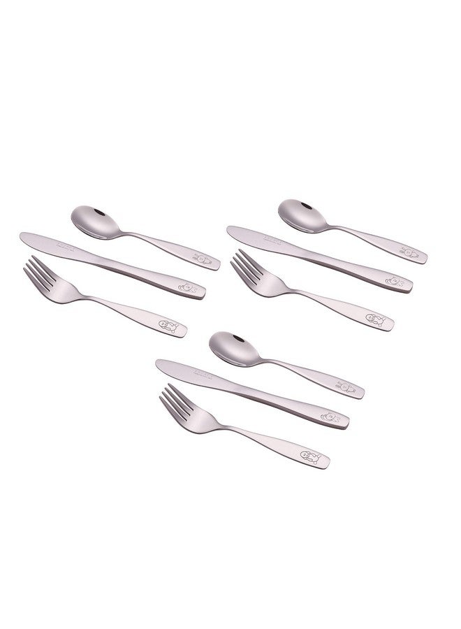 Exzact Children's Flatware Kids Silverware 9pcs/Toddler Utensils 3 x Forks, 3 x Safe Dinnerknives, 3 x Dinner Spoons - Dog Cat Bunny Engraved Design - Image 3