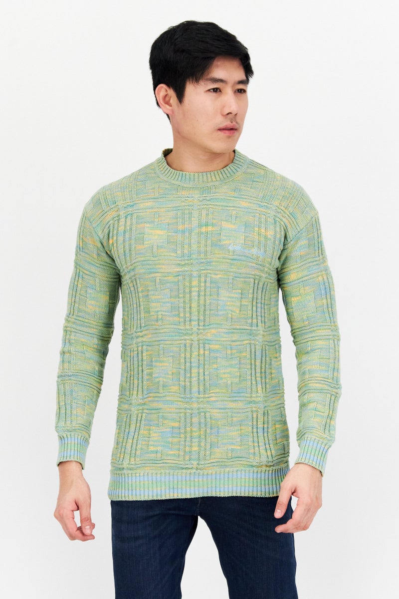 Lyle & Scott سويت شيرت رجالي بياقة دائرية منسوج، أخضر - Image 1