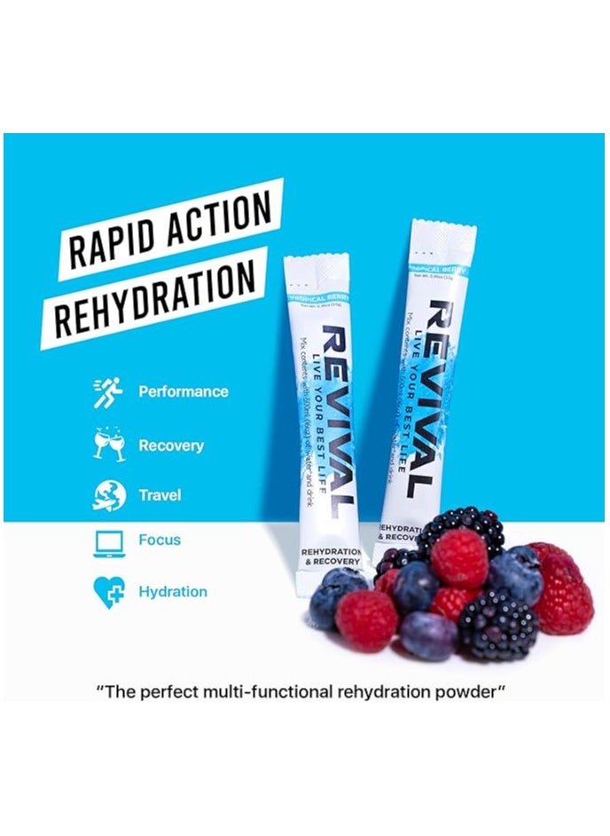 REVIVAL - Rapid Rehydration Electrolytes Powder - High Strength Vitamin C, B1, B3, B5, B12 Supplement Sachet Drink, Effervescent Hydration Orange Burst, 12 Count - Pack Of 1 - Image 1