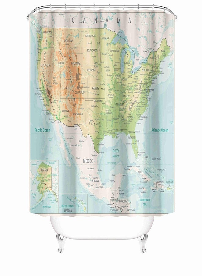 Taysta Fabric Waterproof Shower Curtain Curtain with Hooks USA High Detailed United States and Canada Map 72"X72" Decor Creative Home Decorative Bathroom - Image 1