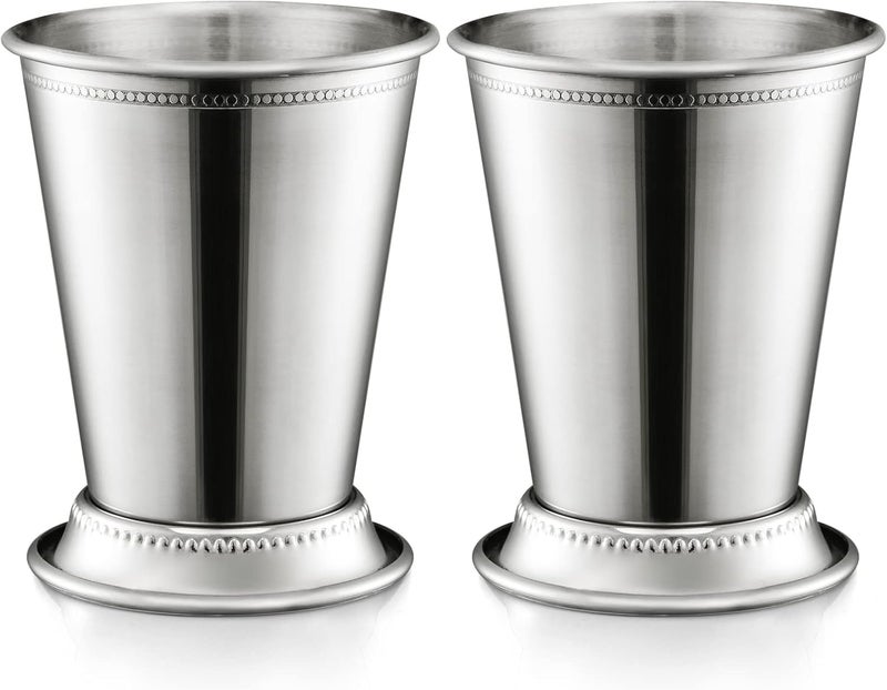 ZEAYEA Set of 2 Mint Julep Cups, Classic Stainless Steel Glasses for Party Bar Home Restaurant, 12 oz Metal Cocktail Glasses for Beer Juice Beverage, Silver - Image 1
