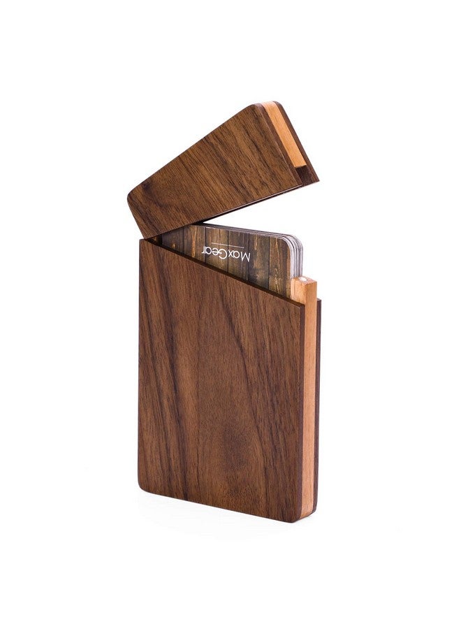 MaxGear Business Card Holder Wood Business Card Holders, Business Card Case Name Card Holder For Men Pocket Card Holder With Magnetic Closure, Walnut Beech - Image 1
