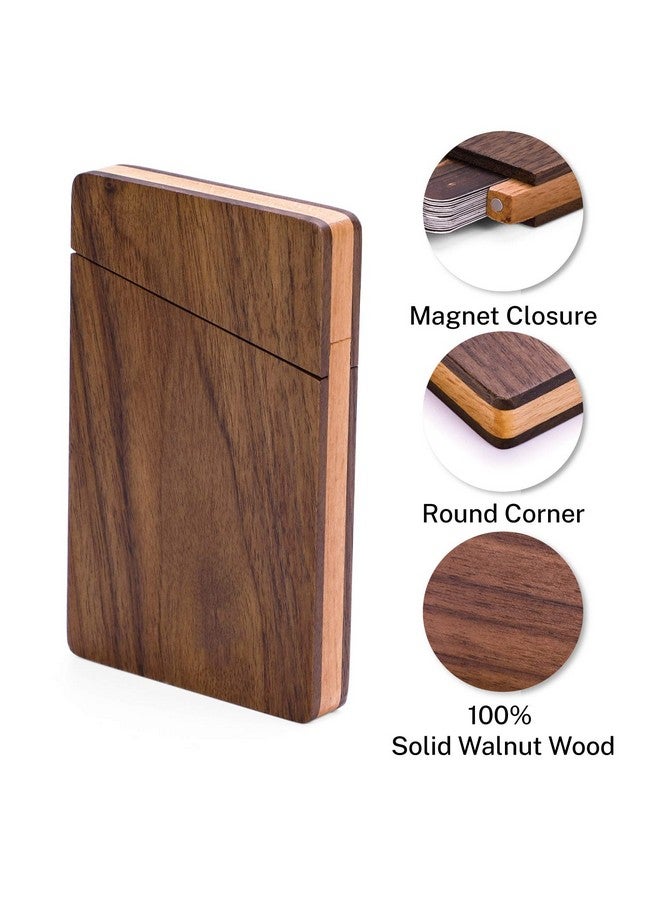 MaxGear Business Card Holder Wood Business Card Holders, Business Card Case Name Card Holder For Men Pocket Card Holder With Magnetic Closure, Walnut Beech - Image 2
