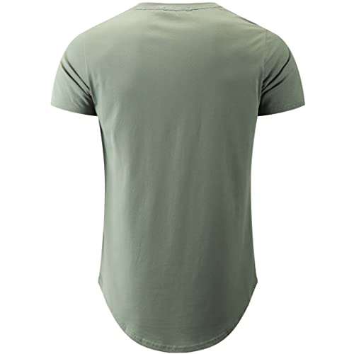 KLIEGOU Mens 100% Cotton Hipster Hip Hop Longline Crewneck T-Shirt Dark Green XL(66) - Image 3