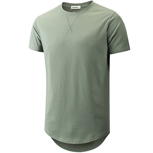 KLIEGOU Mens 100% Cotton Hipster Hip Hop Longline Crewneck T-Shirt Dark Green XL(66) - Image 1